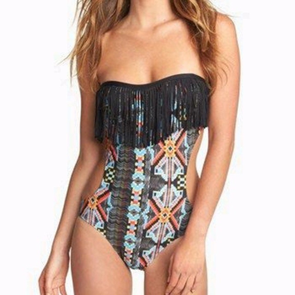 L*Space Free Love CiTY Tribe Fringe Bandeau Monokini Swimsuit One Piece NWT - Picture 8 of 13